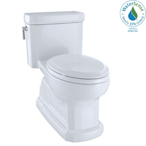 Main product image of Eco Guinevere Elongated 1.28 GPF Universal Height Skirted Toilet with CEFIONTECT and SoftClose Seat, Cotton White - MS974224CEFG#01