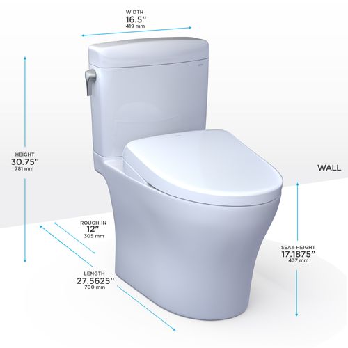 Main product image of WASHLET+ Aquia IV Cube Two-Piece Elongated Dual Flush 1.28 and 0.9 GPF Toilet with Auto Flush S7A Contemporary Bidet Seat, Cotton White - MW4364736CEMFGNA#01