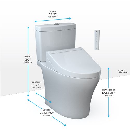 Main product image of WASHLET+ Aquia IV Two-Piece Elongated Universal Height Dual Flush 1.28 and 0.9 GPF Toilet and WASHLET C5 Bidet Seat, Cotton White - MW4463084CEMFGN#01