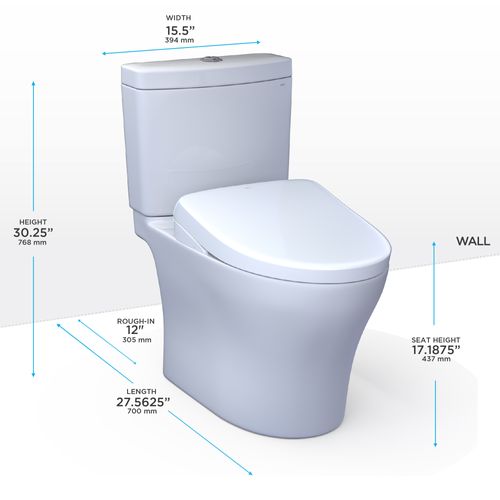 Main product image of WASHLET+ Aquia IV Two-Piece Elongated Dual Flush 1.28 and 0.9 GPF Toilet with Auto Flush S7A Contemporary Bidet Seat, Cotton White - MW4464736CEMFGNA#01
