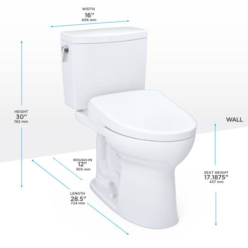Main product image of WASHLET+ Drake II 1G Two-Piece Elongated 1.0 GPF Toilet with Auto Flush WASHLET+ S7 Contemporary Bidet Seat, Cotton White - MW4544726CUFGA#01