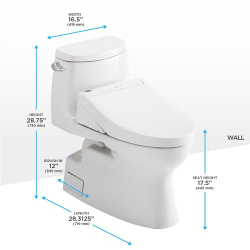 Main product image of WASHLET+ Carlyle II One-Piece Elongated 1.28 GPF Toilet and WASHLET+ C5 Bidet Seat, Cotton White - MW6143084CEFG#01