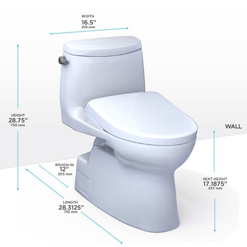 Main product image of WASHLET+ Carlyle II One-Piece Elongated 1.28 GPF Toilet with Auto Flush WASHLET+ S7A Contemporary Bidet Seat, Cotton White - MW6144736CEFGA#01