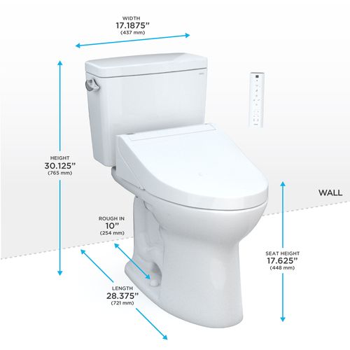 Main product image of Drake WASHLET+ Two-Piece Elongated 1.28 GPF Universal Height TORNADO FLUSH Toilet with C5 Bidet Seat, 10 Inch Rough-In, Cotton White - MW7763084CEFG.10#01