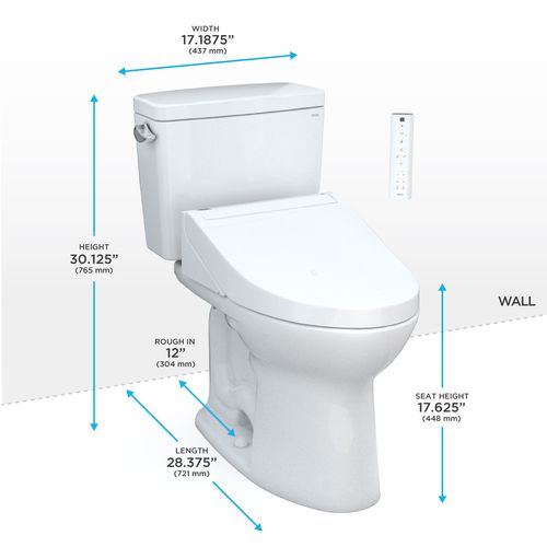 Main product image of Drake WASHLET+ Two-Piece Elongated 1.28 GPF Universal Height TORNADO FLUSH Toilet with C5 Bidet Seat, Cotton White - MW7763084CEFG#01