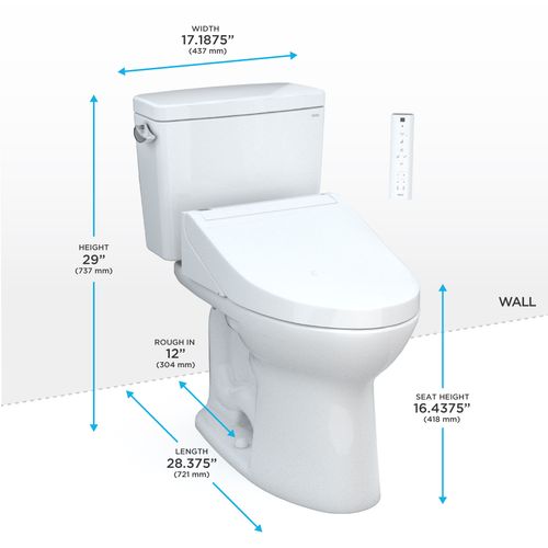 Main product image of Drake WASHLET+ Two-Piece Elongated 1.6 GPF TORNADO FLUSH Toilet with C5 Bidet Seat, Cotton White - MW7763084CSG#01