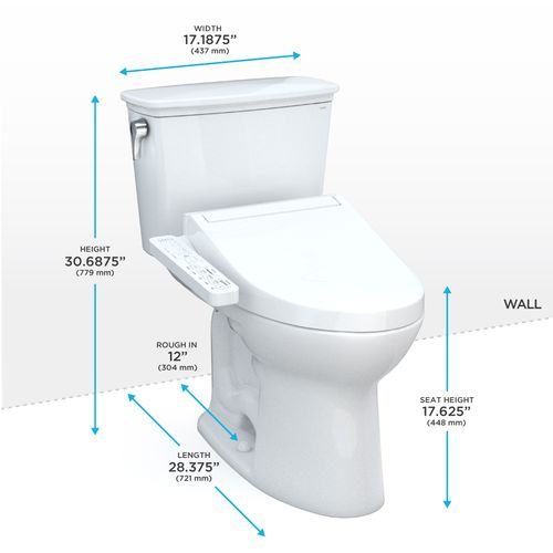 Main product image of Drake Transitional WASHLET+ Two-Piece Elongated 1.28 GPF Universal Height TORNADO FLUSH Toilet with C2 Bidet Seat, Cotton White - MW7863074CEFG#01