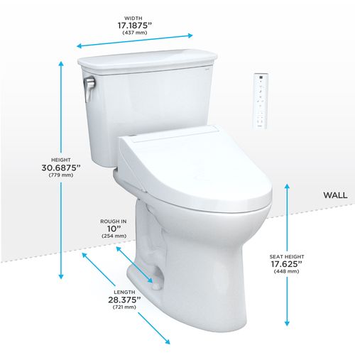Main product image of Drake Transitional WASHLET+ Two-Piece Elongated 1.28 GPF Universal Height TORNADO FLUSH Toilet with C5 Bidet Seat, Cotton White - MW7863084CEFG.10#01