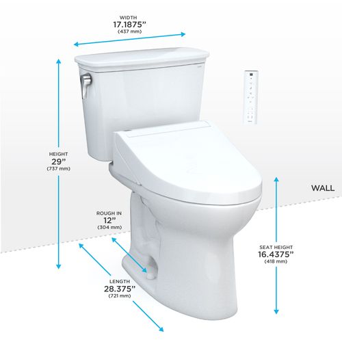 Main product image of Drake Transitional WASHLET+ Two-Piece Elongated 1.28 GPF TORNADO FLUSH Toilet with C5 Bidet Seat, Cotton White - MW7863084CEG#01