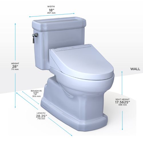 Main product image of WASHLET+ Eco Guinevere Elongated 1.28 GPF Universal Height Toilet with C5 Bidet Seat, Cotton White - MW9743084CEFG#01