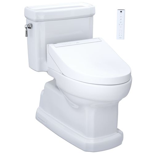 Main product image of WASHLET+ Eco Guinevere Elongated 1.28 GPF Universal Height Toilet with C5 Bidet Seat, Cotton White - MW9743084CEFG#01