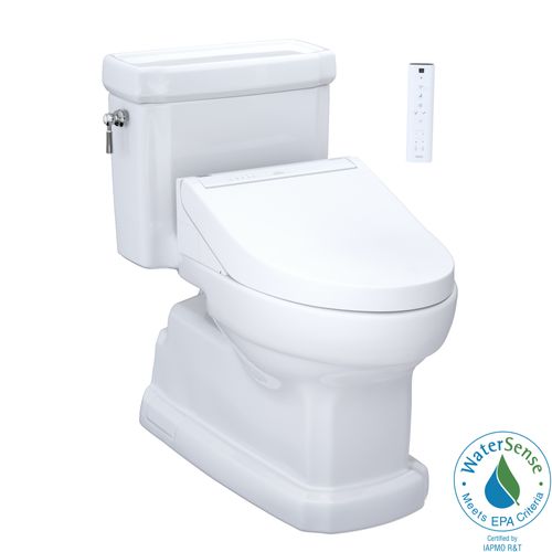 Main product image of WASHLET+ Eco Guinevere Elongated 1.28 GPF Universal Height Toilet with C5 Bidet Seat, Cotton White - MW9743084CEFG#01