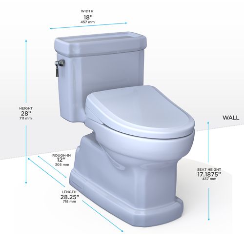 Main product image of WASHLET+ Eco Guinevere Elongated 1.28 GPF Universal Height Toilet and S7A Classic Bidet Seat with Auto Open/Close, Cotton White - MW9744734CEFG#01