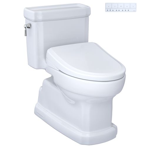 Main product image of WASHLET+ Eco Guinevere Elongated 1.28 GPF Universal Height Toilet and S7A Classic Bidet Seat with Auto Open/Close, Cotton White - MW9744734CEFG#01
