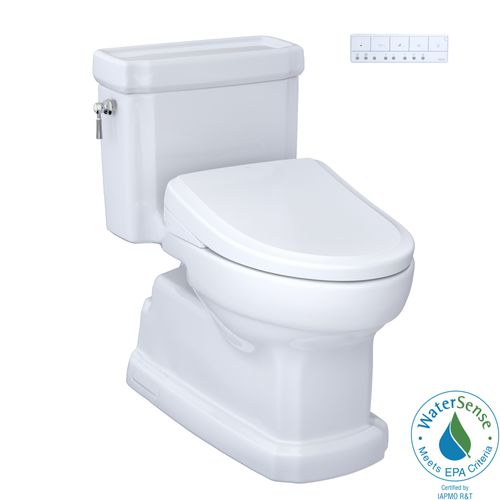 Main product image of WASHLET+ Eco Guinevere Elongated 1.28 GPF Universal Height Toilet and S7A Classic Bidet Seat with Auto Open/Close, Cotton White - MW9744734CEFG#01