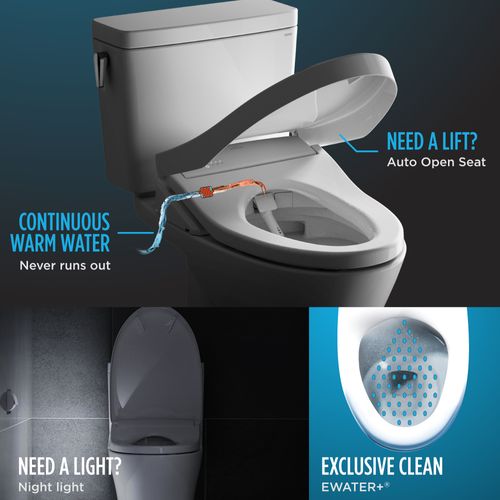 Main product image of Washlet S350e Electronic Bidet Toilet Seat With Auto Open And Close And EWATER+ Cleansing, Round, Cotton White - SW583#01