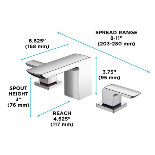 Main product image of GR Series 1.2 GPM 2 Handle Widespread Bathroom Sink Faucet with Drain Assembly (Polished Chrome) - TLG02201U-CP