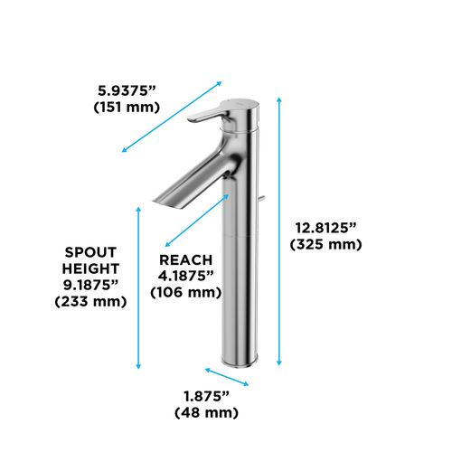 Main product image of TLS01307U-CP LB Series 1.2 GPM 1 Handle Bathroom Faucet for Vessel Sink with Drain Assembly (Polished Chrome)