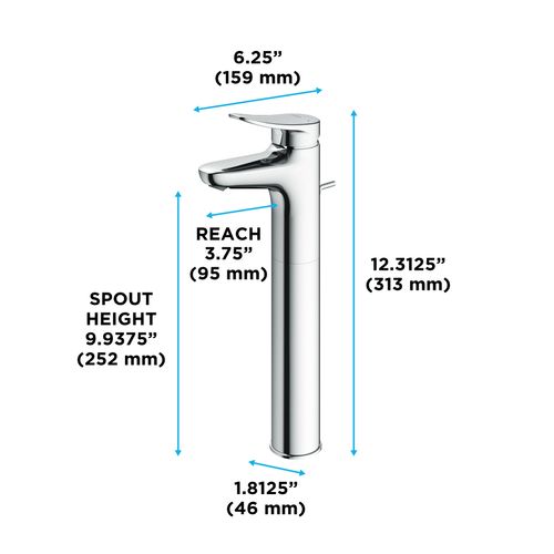 Main product image of LF Series 1.2 GPM 1 Handle Bathroom Faucet for Vessel Sink with Drain Assembly (Polished Chrome) - TLS04306U-CP