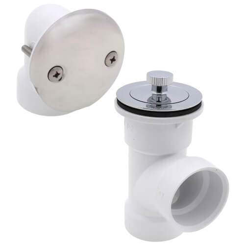 Main product image of 1-1/2" Bath Waste T-Waste Half Kit - CP Lift & Turn Drain w/ 2 Hole Face Plate (PVC)