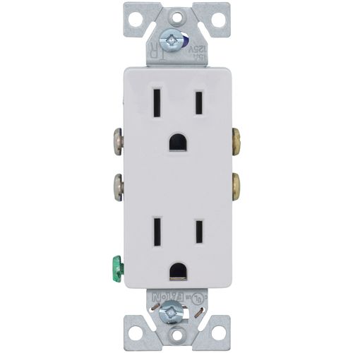 Main product image of Residential Grade Decorator Tamper-Resistant Flush Duplex Receptacle, Auto-Grounding, 15A, 2P, 3W, NEMA  5-15R - White (125V)