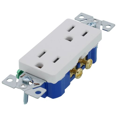 Main product image of Residential Grade Decorator Tamper-Resistant Flush Duplex Receptacle, Auto-Grounding, 15A, 2P, 3W, NEMA  5-15R - White (125V)