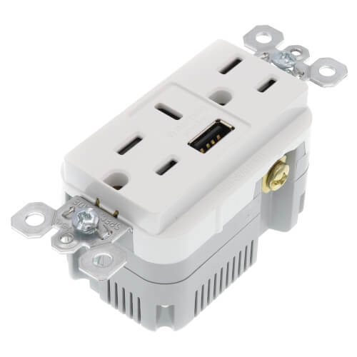 Main product image of Tamper Resistant Duplex Receptacle Outlet w/ 6A USB Type AC Charger - White (15A, 125V)