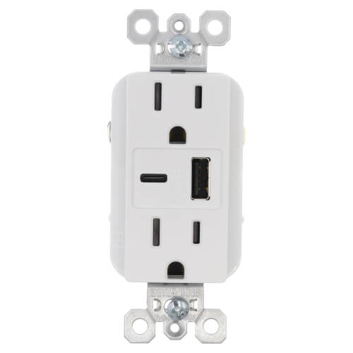 Main product image of Tamper Resistant Duplex Receptacle Outlet w/ 6A USB Type AC Charger - White (15A, 125V)