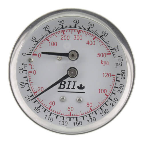 Main product image of 1/4" NPT, 2.5" Face, Temperature & Pressure Gauge (Tridicator)