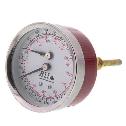 Main product image of 1/4" NPT, 2.5" Face, Temperature & Pressure Gauge (Tridicator), 3-3/8" Well