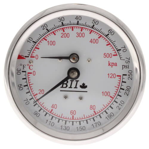Main product image of 1/2" NPT, 3" Face, Temperature & Pressure Gauge - Short (Tridicator)