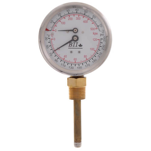 Main product image of 1/2" NPT, 3" Face, Temperature & Pressure Gauge (Tridicator)