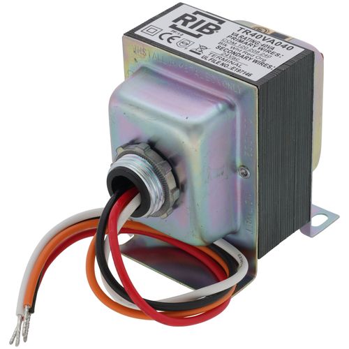 Main product image of Transformer, 40 VA, 240/208/120 to 24 Vac Class 2 UL Listed, Single Hub, Dual Secondary Terminal, Mounting Plate