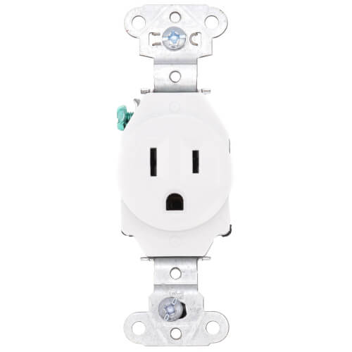 Main product image of Tamper-Resistant Construction Spec Grade, Back & Side Wired Single Receptacle, 15A, 2P - White (125V)