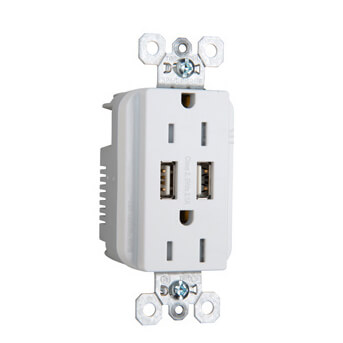 Main product image of Fed Spec Grade USB Charger w/ Tamper-Resistant 15A Duplex Receptacle - White