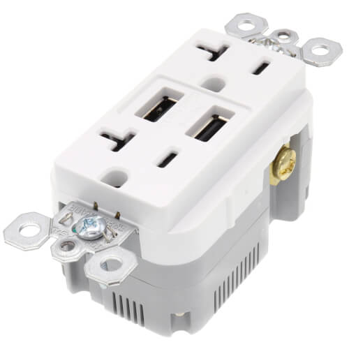 Main product image of Fed Spec Grade USB Charger w/ Tamper-Resistant 20A Duplex Receptacle - White