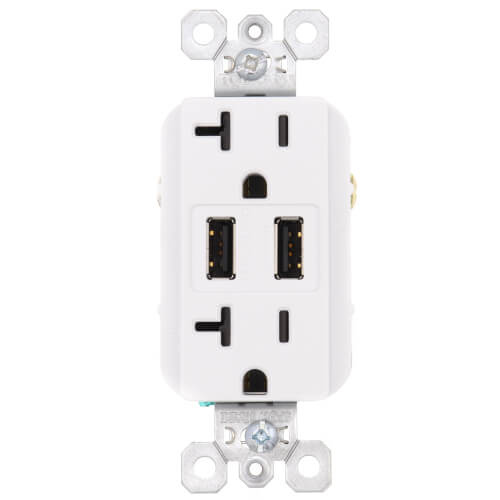 Main product image of Fed Spec Grade USB Charger w/ Tamper-Resistant 20A Duplex Receptacle - White