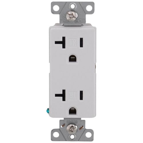 Main product image of Industrial Grade Decorator Tamper-Resistant Duplex Receptacle, 20A, 2P, 3W, NEMA  5-20R, Back & Side Wire - White (125V)