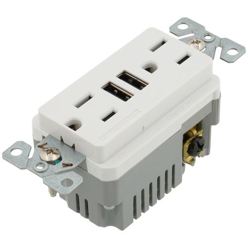 Main product image of Combination Duplex Receptacle & 3.6A USB Charger, 2P, 3W, NEMA 5-15R - White (15A, 125V)
