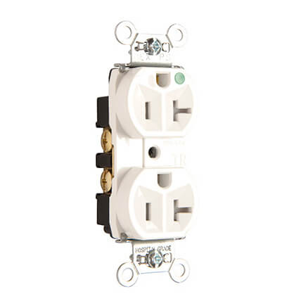 Main product image of Tamper-Resistant Hospital-Grade, Back & Side Wired Duplex Receptacle, 20A, NEMA 5-20R - Ivory (125V)