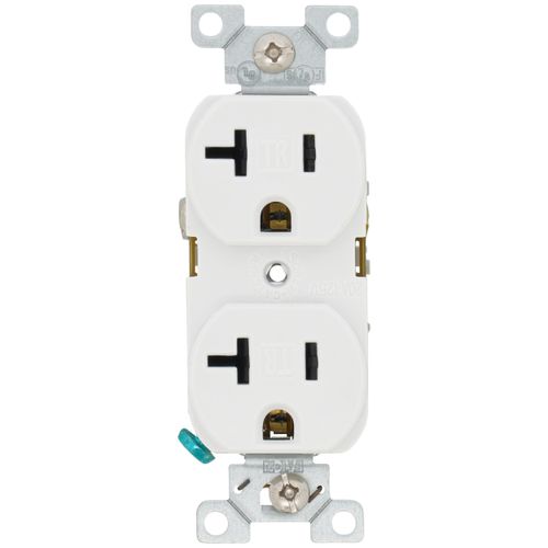 Main product image of Commercial Grade Tamper-Resistant Flush Duplex Receptacle, Auto-Grounding, 20A, 2P, 3W, NEMA  5-20R, Back & Side Wire - White (125V)