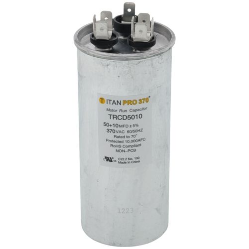Main product image of 50/10 MFD Round Dual Motor Run Capacitor (370V)