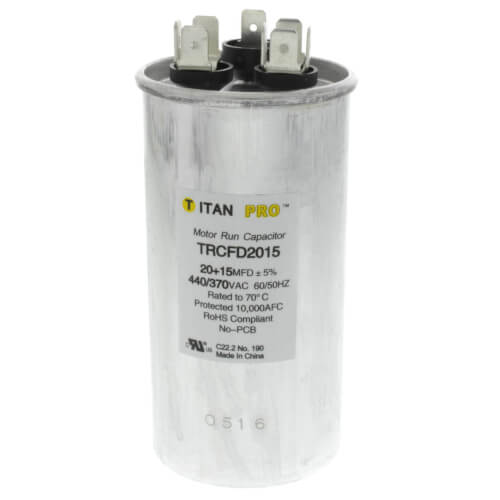 Main product image of 20/15 MFD Round Dual Motor Run Capacitor (440/370V)