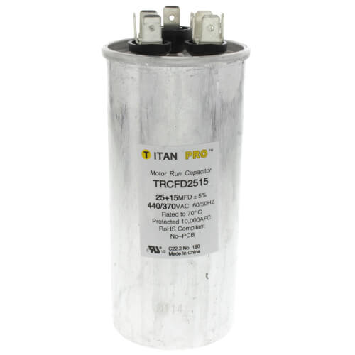 Main product image of 25/15 MFD Round Dual Motor Run Capacitor (440/370V)