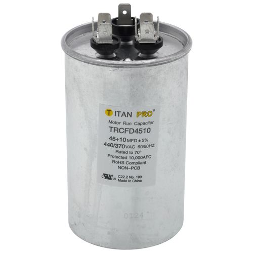 Main product image of 45/10 MFD Round Dual Motor Run Capacitor (440/370V)