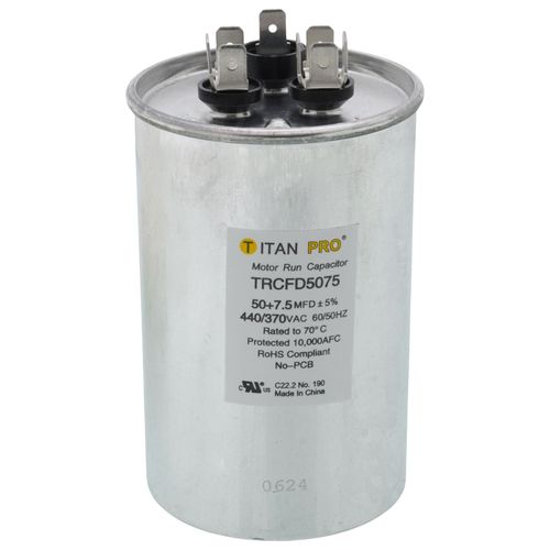 Main product image of 50/7.5 MFD Round Dual Motor Run Capacitor (440/370V)