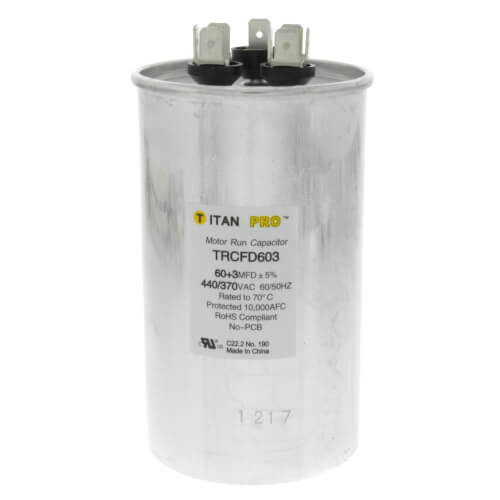 Main product image of 60/3 MFD Round Dual Motor Run Capacitor (440/370V)