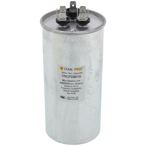 Main product image of 80/10 MFD Round Dual Motor Run Capacitor (440/370V)