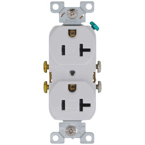 Main product image of Commercial Grade Tamper-Resistant Flush Duplex Receptacle, 20A, 2P, 3W, NEMA  5-20R, Side Wire - White (125V)