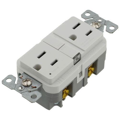 Main product image of Self-Test Tamper-Resistant GFCI Duplex Receptacle, 15A, Slim, 5-15R, Back & Side Wire - 125V (White)
